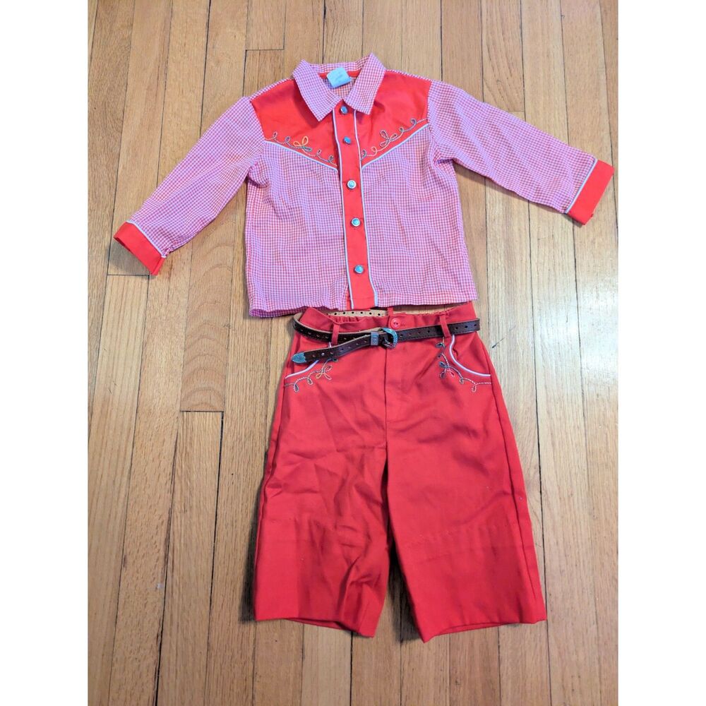 Vintage Mid-Century Toddle Tyke Red Cowboy Halloween Costume - 3T